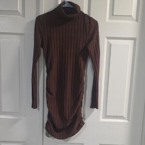 SHEIN Chocolate Long Sleeve Ribbed Dress